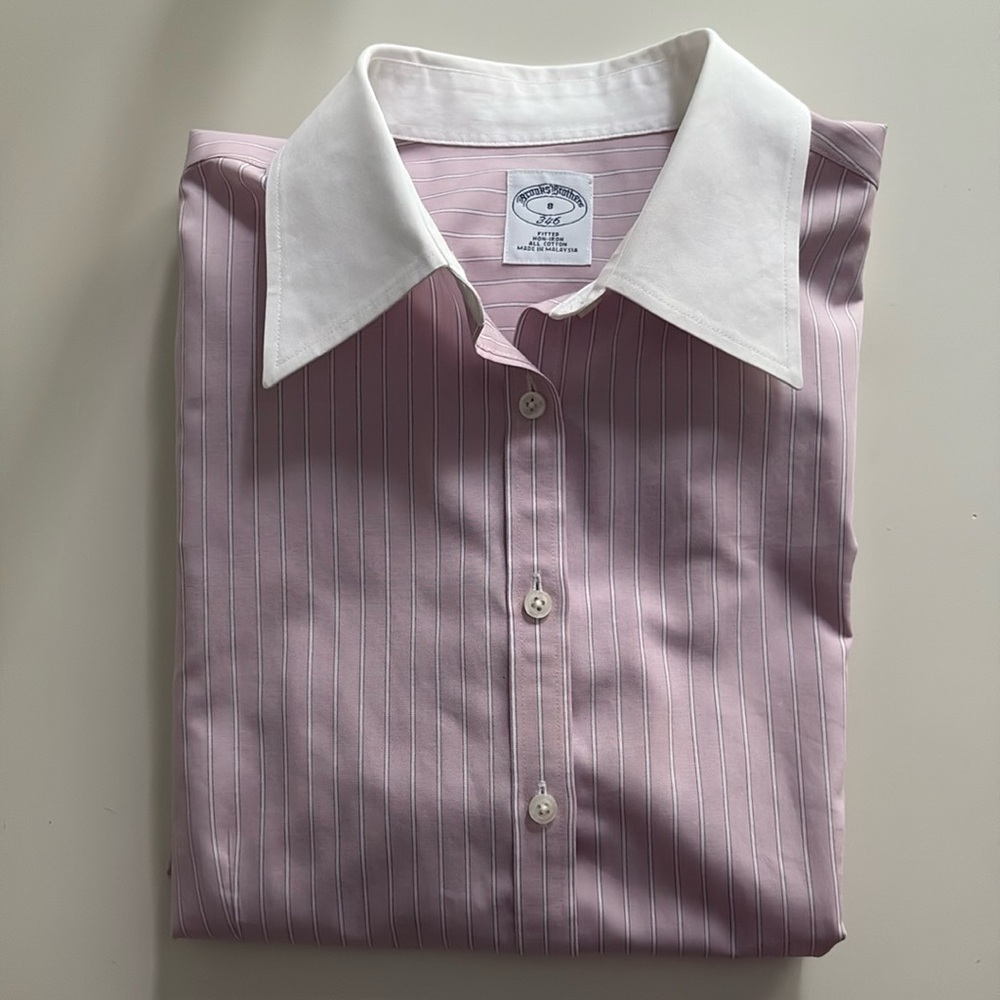 Brooks Brothers Fitted Non-Iron All Cotton Light Pink Striped Women's Shirt 8